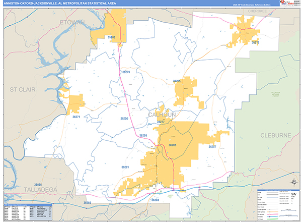 Anniston-Oxford-Jacksonville Metro Area Wall Map